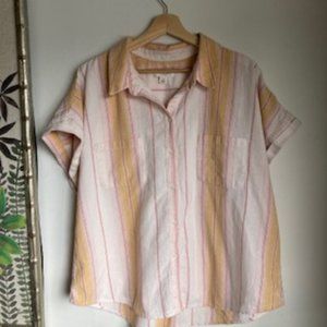 🧡3/15 Treasure & Bond Cotton Striped Shirt Orange Red Cream Women’s XXL/XL